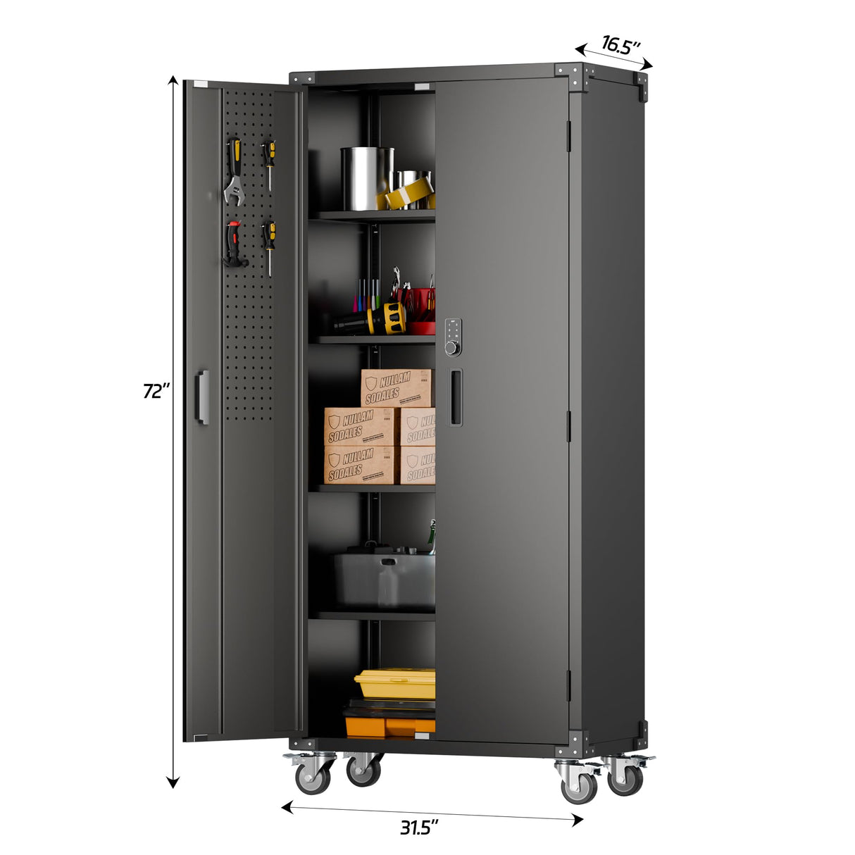 Aobabo Metal Garage Storage Cabinet with Wheels,Heavy Duty Garage Cabinet with Password Lock,Steel Cabinet with 2 Doors and 4 Adjustable Shelves for Aobabo