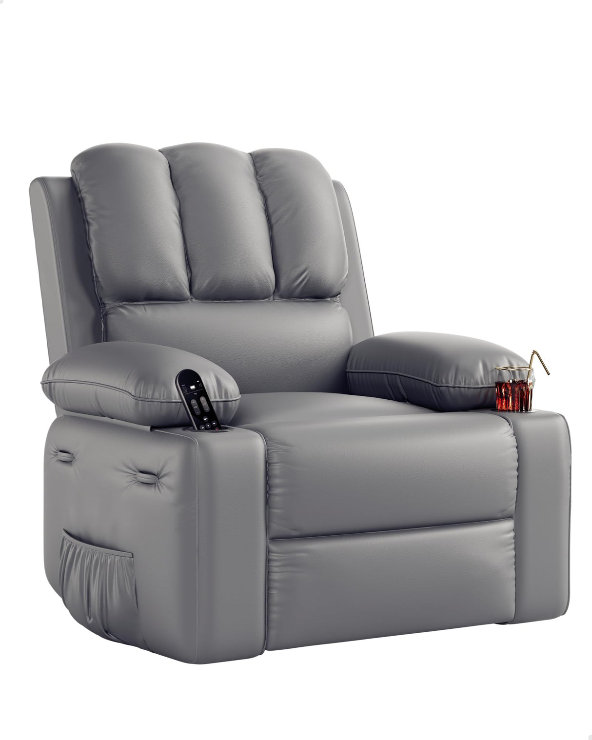 Manual Recliner Chair Sofa, Oversized PU Leather Recliner, Comfy Armchair for Living Room or Bedroom, Grey Reclining Chair, Leather Recliner Chair for Adults, Gaming Sofa Chair GarveeLife
