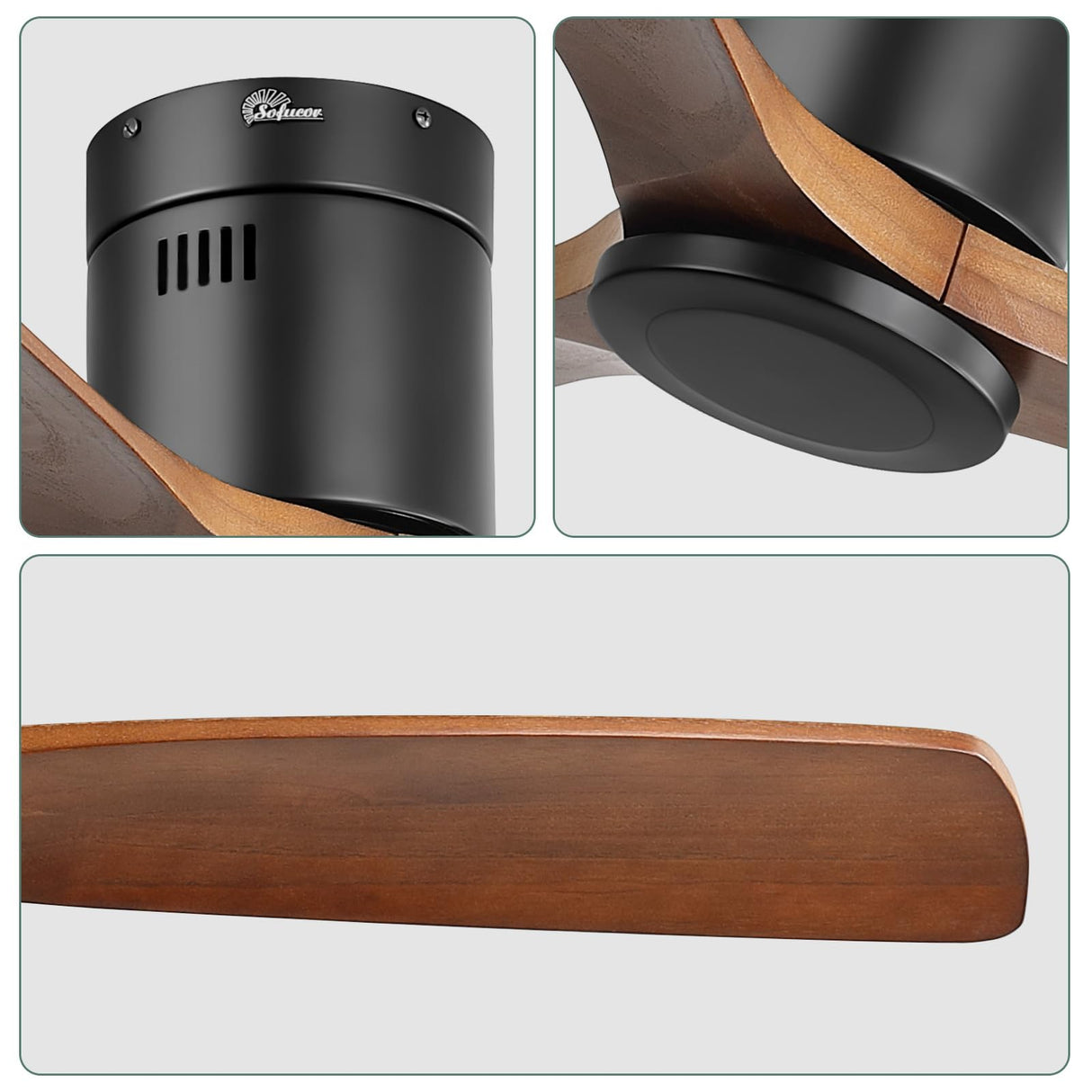 Sofucor 52 Inch Ceiling Fan Without Lights Flush Mount Ceiling Fan with Remote Control, Wood Blades Modern Outdoor Ceiling Fan No Light for Bedroom/Farmhouse/Patio/Indoor Sofucor