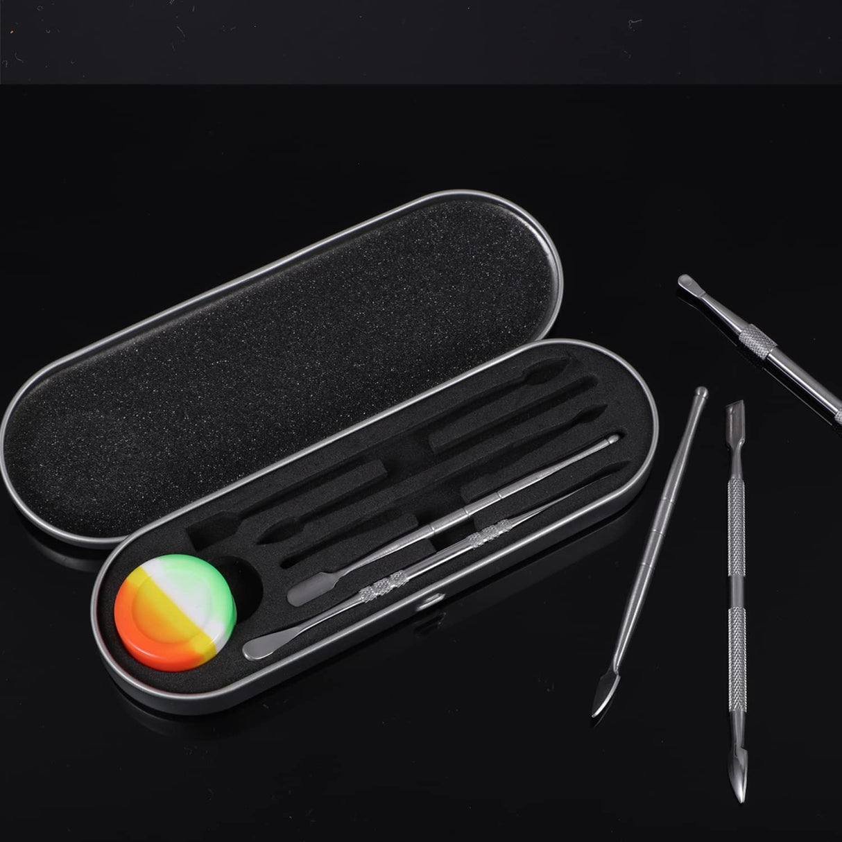 6 Pieces Wax Carving Tool Set, Double-Ended Carving Tool Stainless Steel Wax Sculpting Tools with 5ml Silicone Container Jar and Portable Metal Case for Wax Oil Clay Pottery, Silver Pimoys