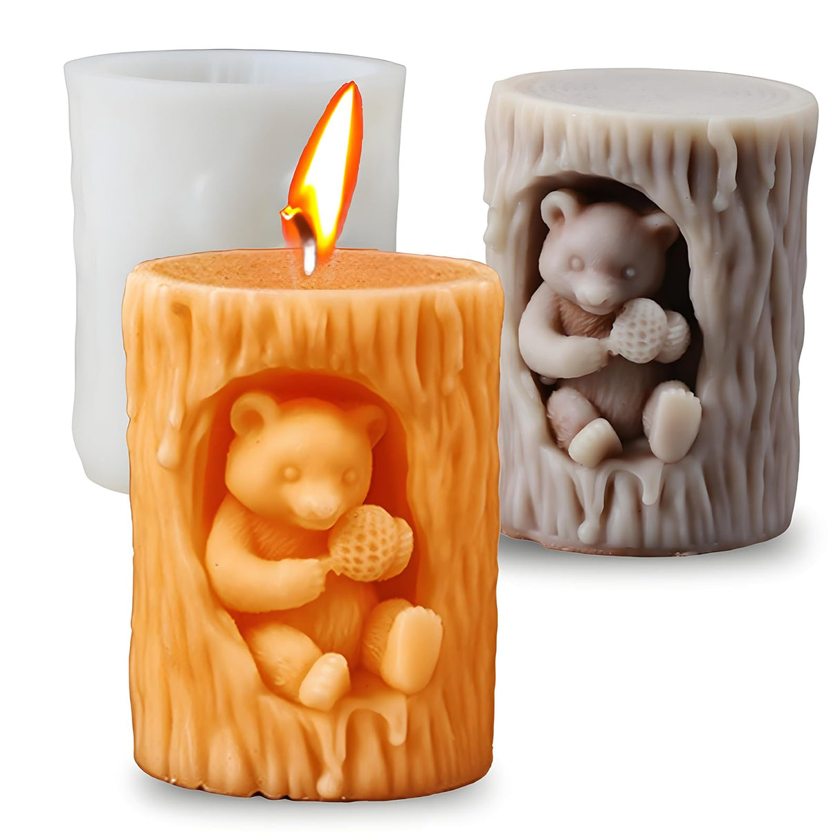 Japleed Bear Honey Silicone Molds for Candles Soap Resin Plaster, 3D Animal Fondant Chocolate Cake Decorating Mold, Cute Bear Pillar Candle Molds for Candle Making, DIY Art Craft Home Decor japleed