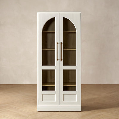 mopio Blake Tall Display Cabinet, Kitchen Buffet Pantry Cupboard, Trophy Display Case, Storage Cabinet Scratch Resistant Acrylic, Modern Farmhouse Curio Organizer (White Oak Arched, Single)