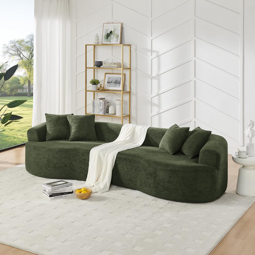 KEIKI 113" Oversized Chenille Curved Modular Sectional Sofa with High-Density Sponge, Upholstered Modern Style 4-Seater Compression Cloud Couch, No Assembly Needed, for Apartment, Living Room, Green KEIKI