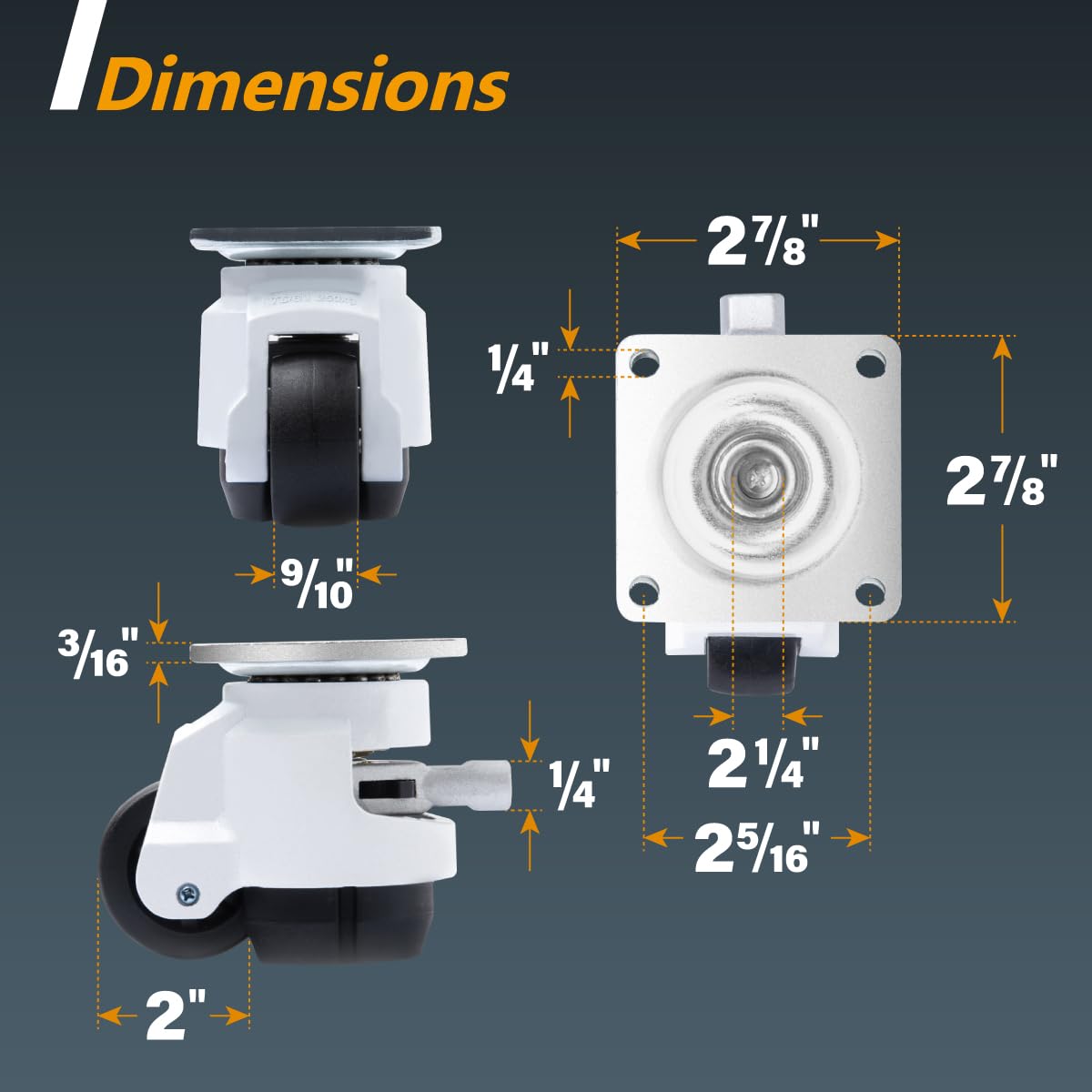 POWERTEC 17300 2-Inch Leveling Casters Set of 4 | Heavy Duty with Adjustable Ratcheting Handles | Retractable and Swivel Castors 4 PK POWERTEC