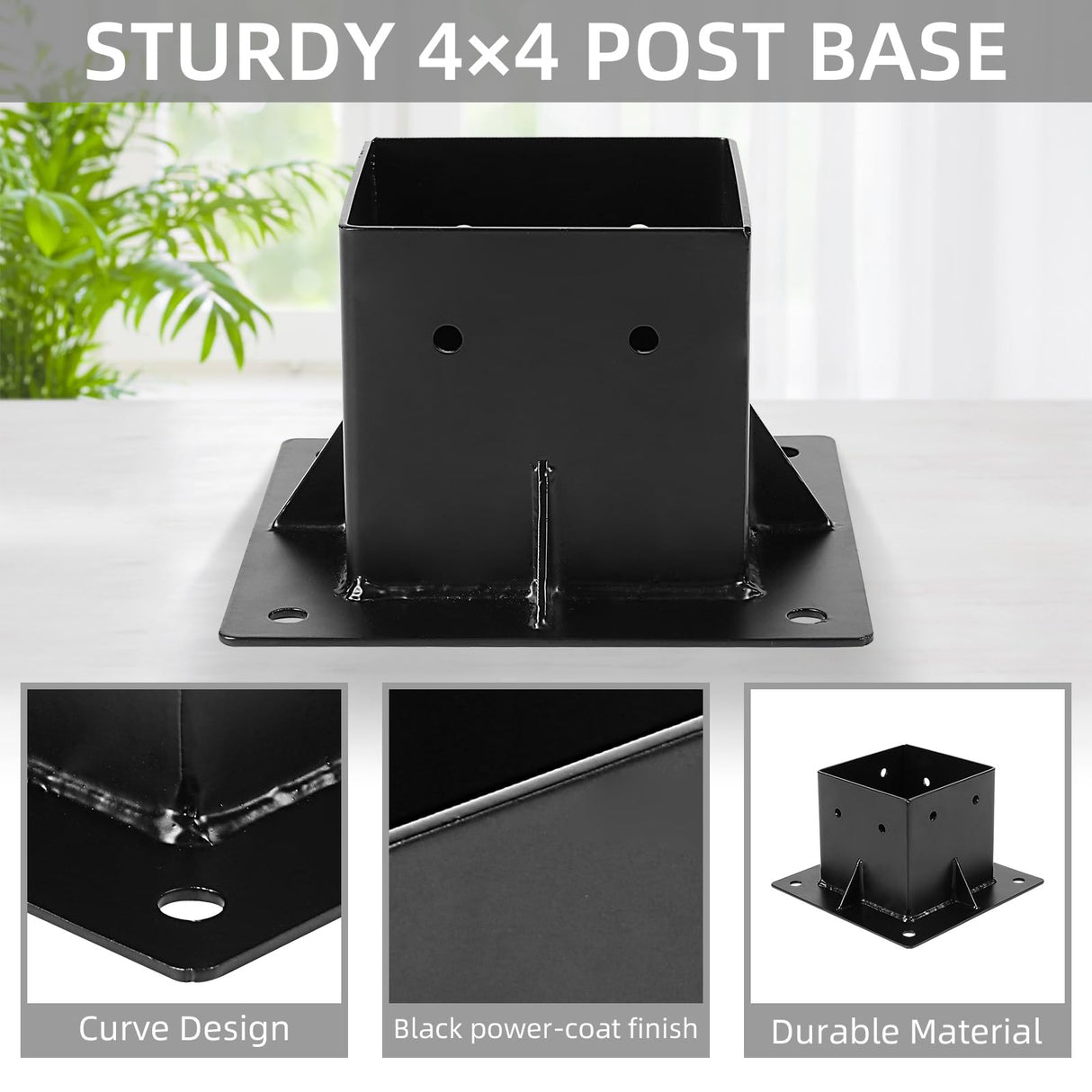 Rasugarlary 4x4 Post Base 6 PCS, Deck Post Anchor Base (Actual 3.6"x3.6") Black Powder Coated Post Bracket Wood Fence Pergola Brackets for Mailbox Railing Porch Rasugarlary