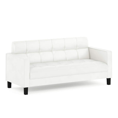 Furinno BRIVE Loveseat Sofa, Tufted Leather Upholstered 3-Seater 75" Wide Couch, Wood Frame, Easy Assembly, for Living Room, Bedroom, Plain White Leather