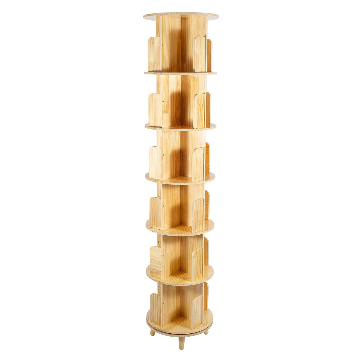 HAOREBAIYU 6-Tier Rotating Pine Wood Bookshelf - Multi-Functional 360° Revolving Storage Rack for Home & Office HAOREBAIYU