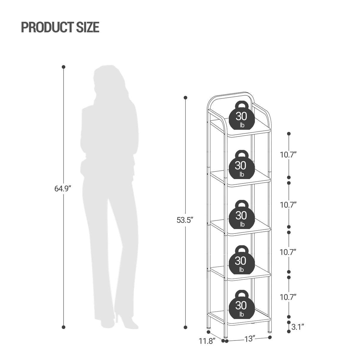 Hzuaneri Bookcase Bookshelf, Narrow Book Shelf, Industrial Corner Shelf Storage Organizer, Slim Shelving Unit for Home Office, Living Room, Bedroom, Kitchen, 5-Tier Rustic Brown and Black BC24501B Hzuaneri