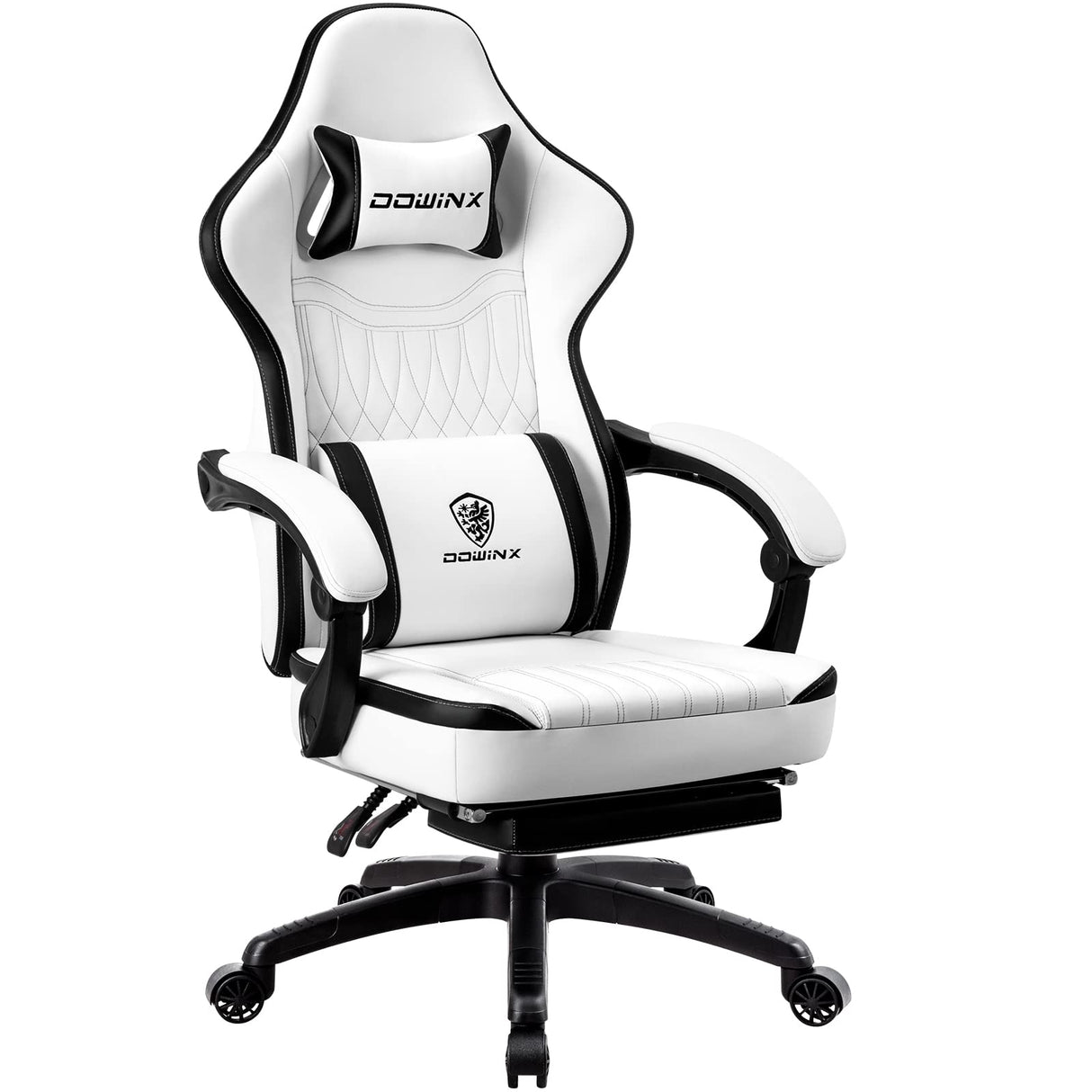 Dowinx Gaming Chair Breathable PU Leather Gamer Chair with Pocket Spring Cushion, Ergonomic Computer Chair with Massage Lumbar Support,Adjustable Swivel Task Chair with Footrest(Black&White) Dowinx