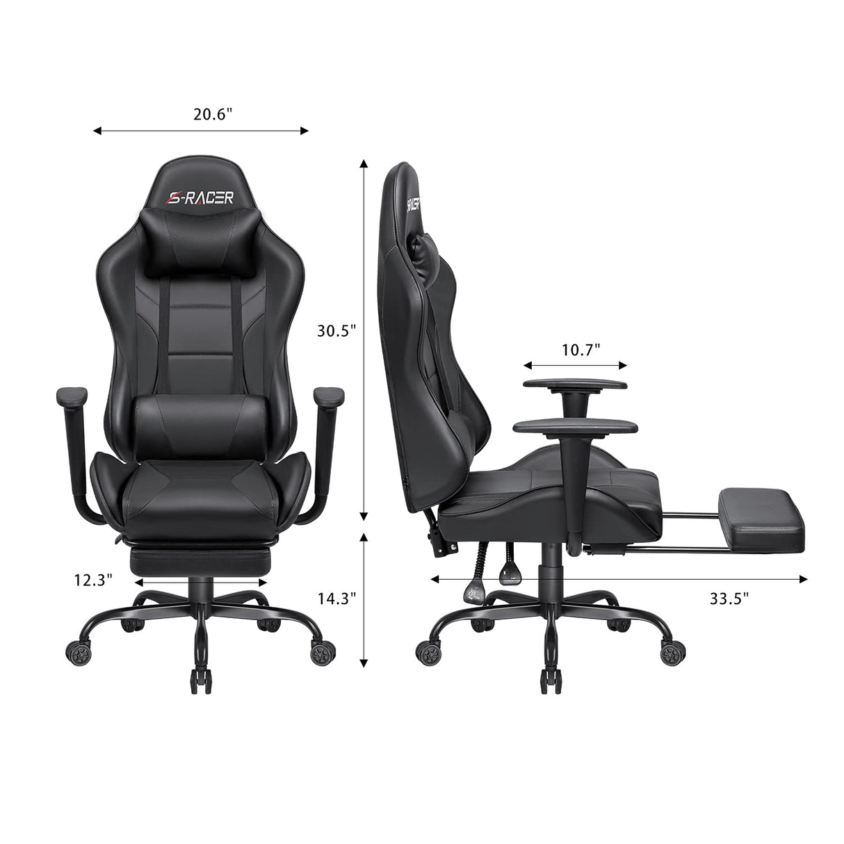 Homall Gaming Chair Massage Computer Office Chair Ergonomic Desk Chair with Footrest Racing Executive Swivel Chair Adjustable Rolling Task Chair (Black) Homall