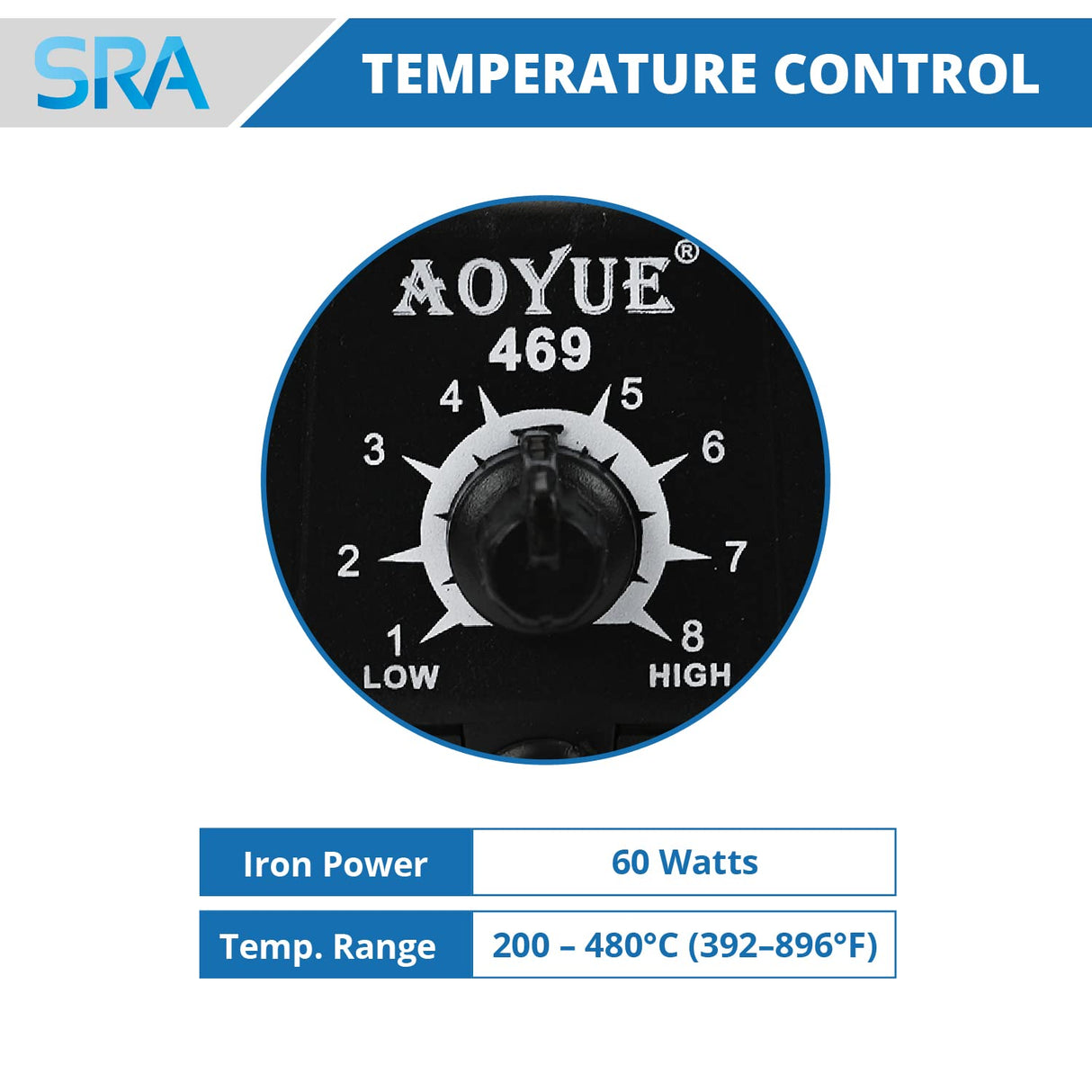 Aoyue 469 Variable Power 60 Watt Soldering Station with Removable Tip Design- ESD Safe Aoyue