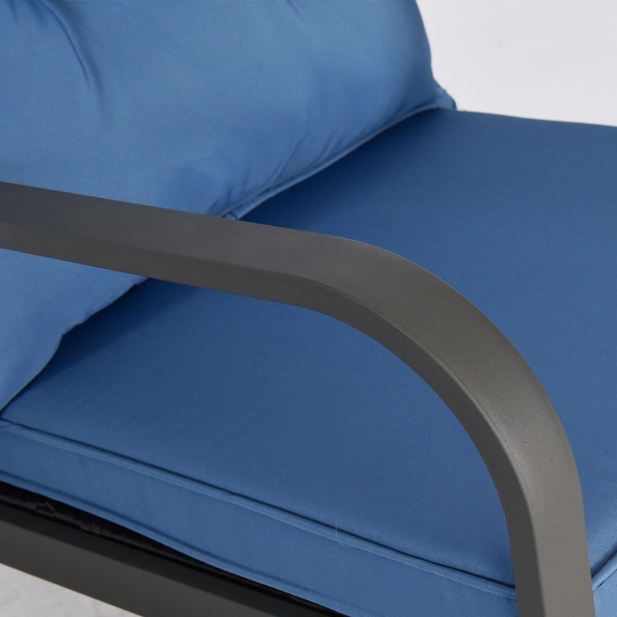 HLNPTN 3 Pieces Patio Rocking Chairs Outdoor Bistro Set, Wicker Outdoor Rocker Chair of 2, Porch Sofa Seat Patio Furniture Conversation Sets with Tempered Glass Top Coffee Table & Cushions, Dark Blue HLNPTN