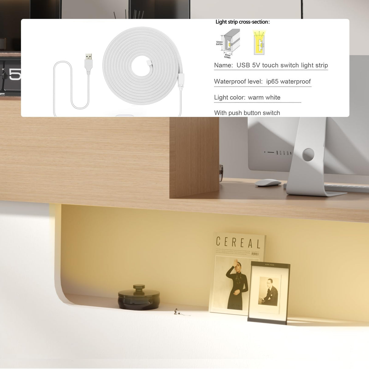 YTElantivo Reception Desk with LED Light and Locking Drawer – 47.2" Small Front Desk for Salon, Office, Retail, Lobby or Checkout Counter Use YTElantivo