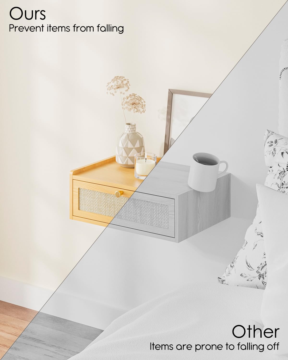 AEPOALUA Floating Nightstand,Wall Mounted Night Stand with Drawer,Small Floating Shelves,Floating Wood Bedside Table for Bedroom、Living Room、Bathroom AEPOALUA