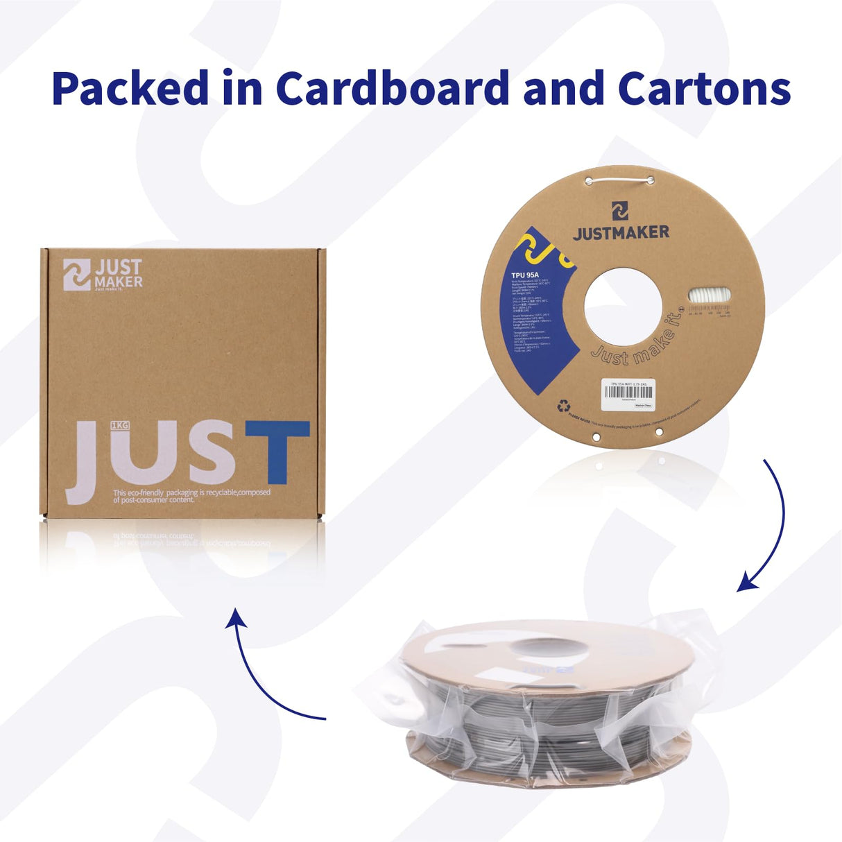 JUSTMAKER PLA Wood 3D Printer Filament, Upgrade Cardboard Spool, Print with Most 3D Printers, Dimensional Accuracy +/-0.03mm, 1.75mm, 1kg, Brown JUSTMAKER