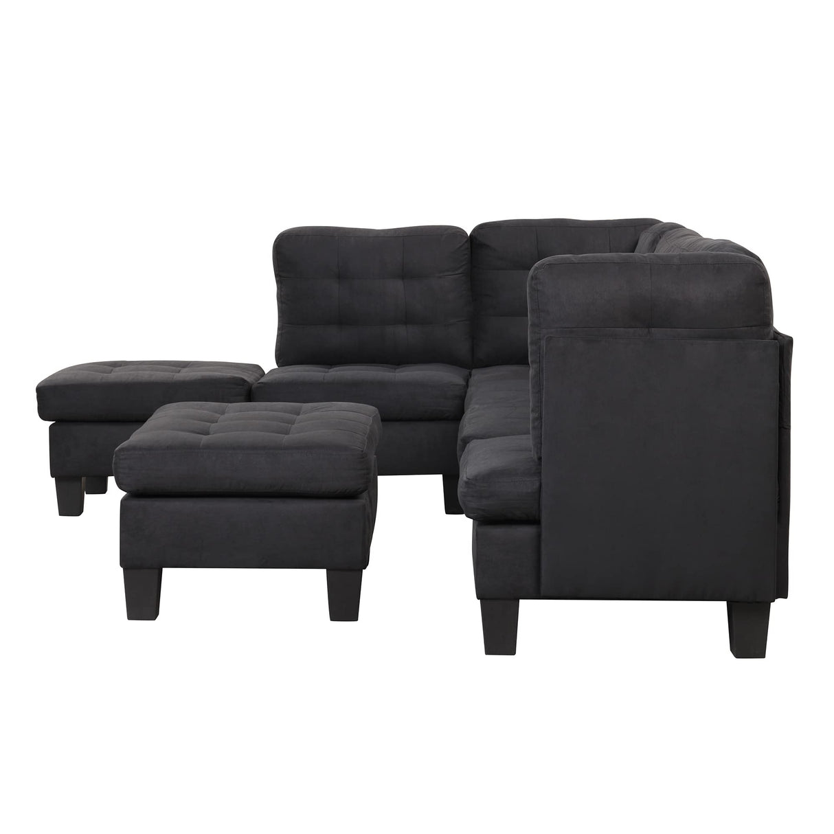 Divano Roma Furniture Modern Tufted Micro Suede L Shaped Sectional Sofa Couch with Reversible Chaise & Ottoman, Large, Black Divano Roma Furniture