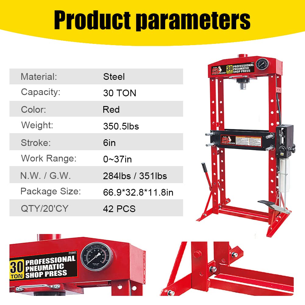 HPDMC 30 Ton H-Frame Hydraulic Shop Press with Floor Press Plates for Garage Shop HPDMC