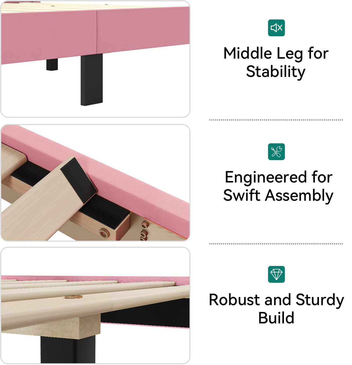 YITAHOME Full Bed Frame Velvet Fabric Upholstered Platform with Headboard and Strong Wooden Slats, Non-Slip and Noise-Free,No Box Spring Needed, Easy Assembly,Pink YITAHOME