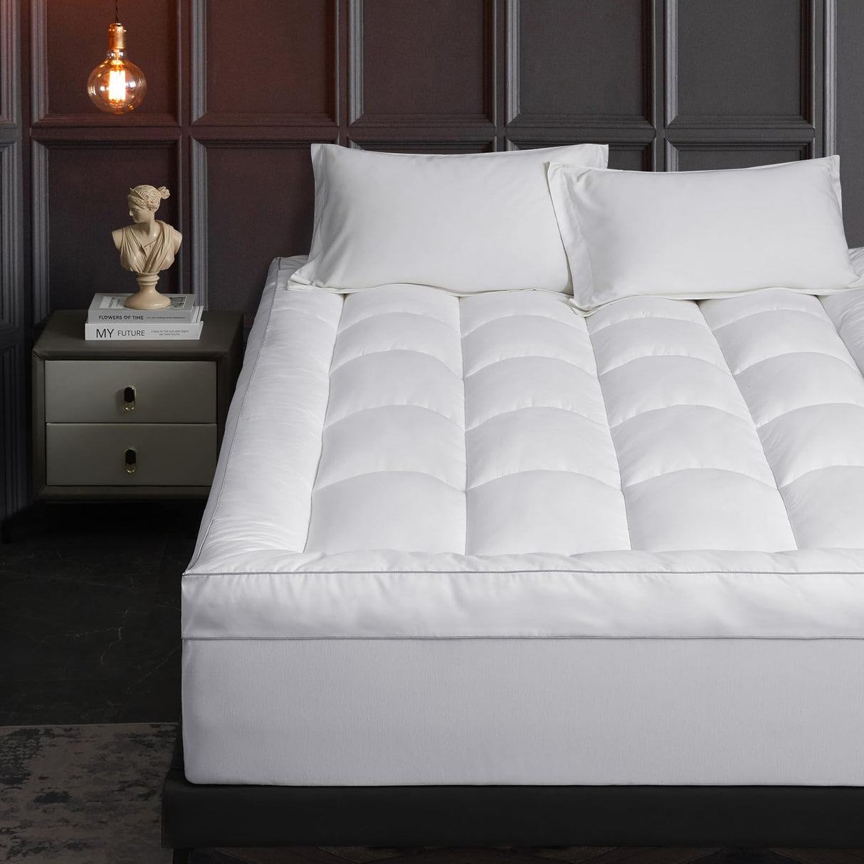 HYPREST Pillow Top Mattress Topper King, Extra Thick Mattress Topper 1300 GSM Down Alternative, 100% Cotton Soft Plush Bed Topper 8-24" Deep Pocket HYPREST