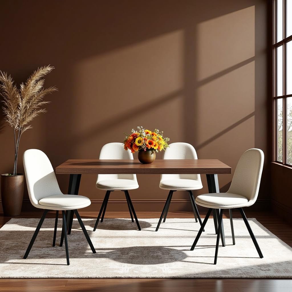HomyCasa 5-Piece Mid-Century Dining Set, 63" Rectangular Table & 4 Swivel Upholstered Chairs (Fabric/Suede), Sturdy Metal Frame, Perfect for Kitchen, Dining Room, Office, or Restaurant (Brown & White) Homy Casa