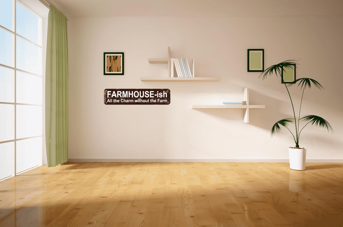 FARMHOUSE-ish Rustic Farmhouse Style Sign - "All the Charm without the Farm" 16x4 Inch Metal Wall Decor for Home, Kitchen, Living Room cohuodec