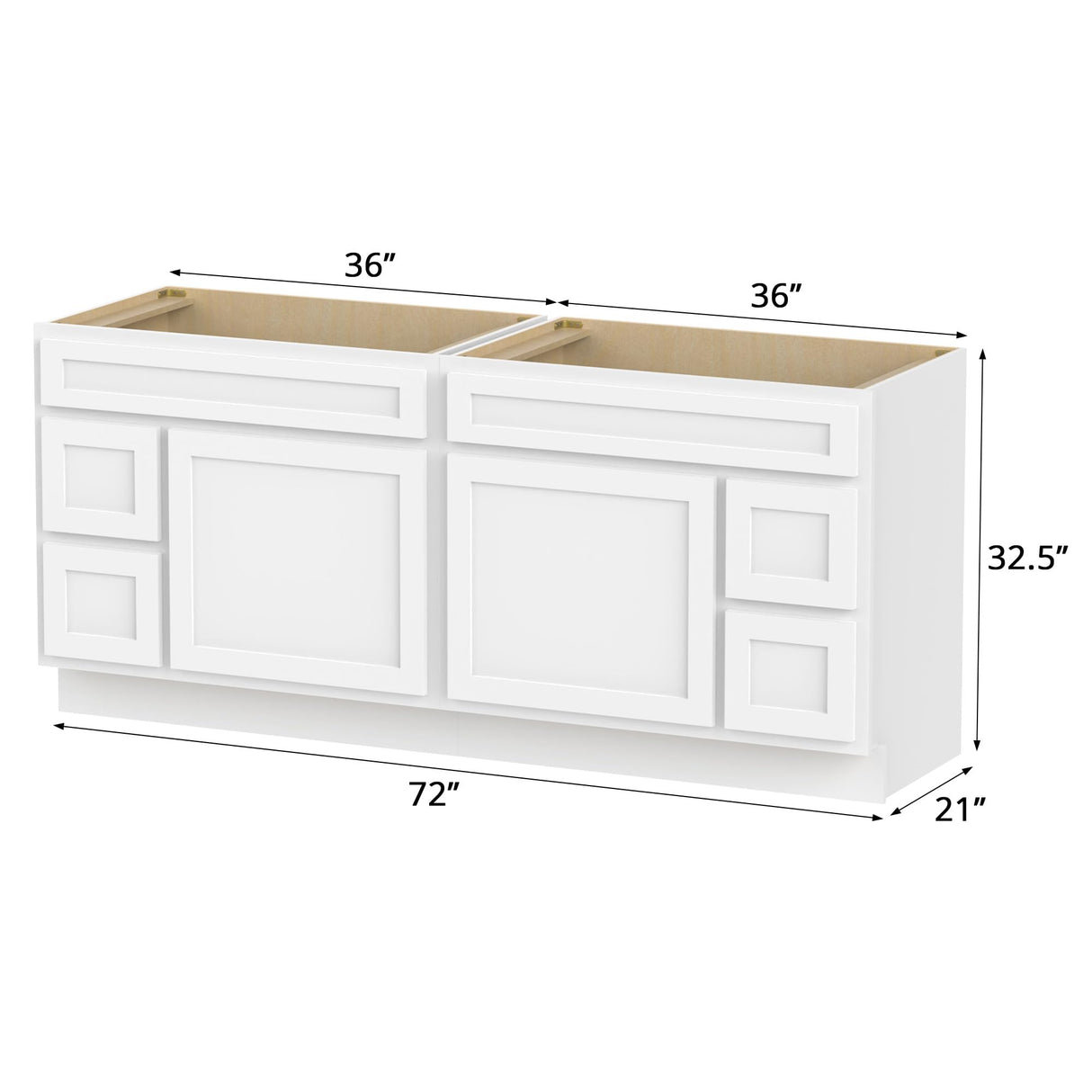 Vanity Art 72 Inch Bathroom Vanity with 2-Door 4-Drawer, Wood Bathroom Vanity Cabinet with Soft Closing Drawer, Floor Mounted White Cabinet Without Top VA4072-LRW Vanity Art