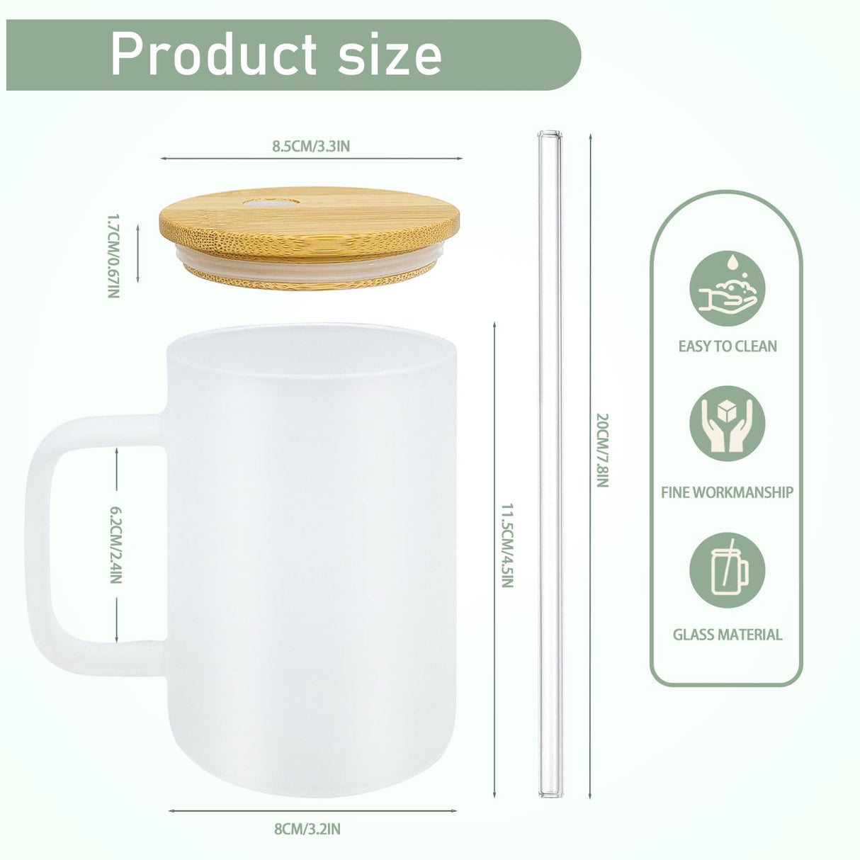 YOUKE OLA 12 Pack Sublimation Glass Cup with Handle Frosted Sublimation Blank Beer Can Tumblers with Bamboo Lid and Straw for heat press 16oz YOUKE OLA