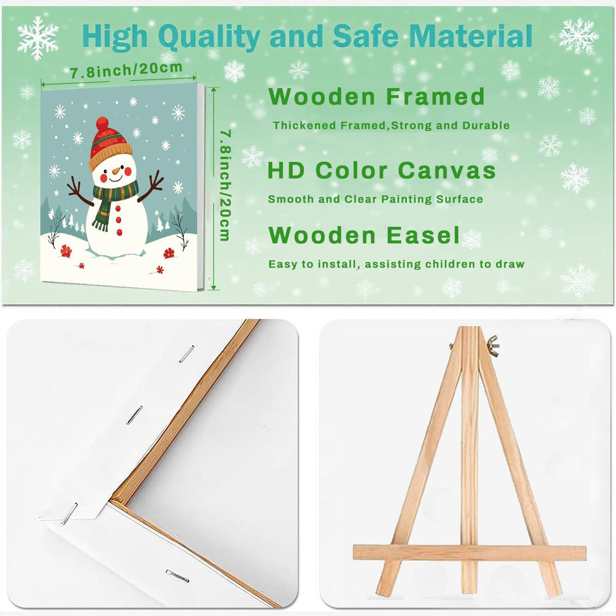 cviokrdu Christmas Paint by Numbers Kit for Kids with Frame - Wooden Easel, Snowman Paint by Numbers for Kids Ages 4 8 12, Easy Acrylic Oil Painting Kits for Home Wall Decoration 8x8 inch cviokrdu
