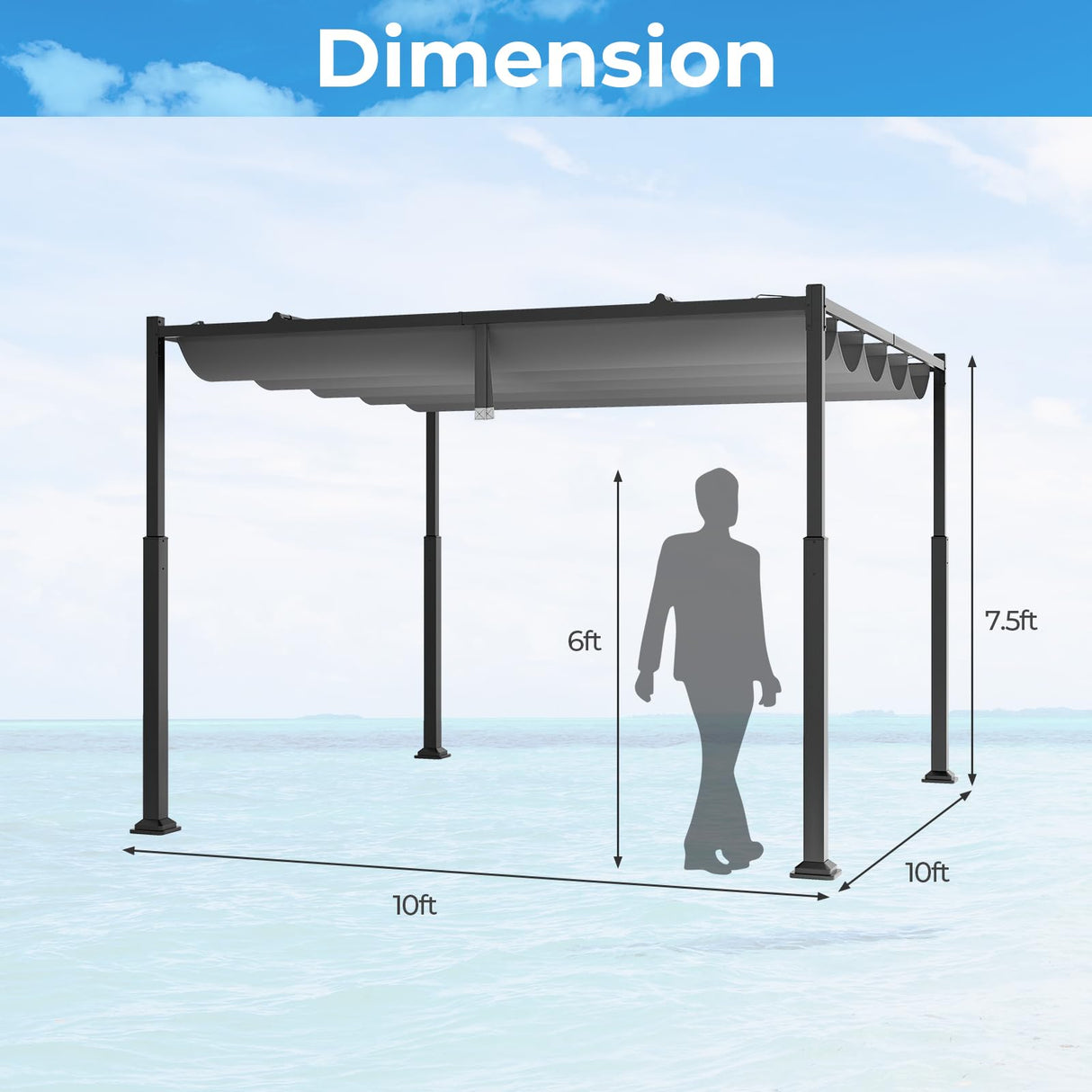 Tangkula 10x10Ft Pergola, Patio Pergola with Retractable Sun Shade Canopy, Extra Large Patio Shelter Pavilion, Outdoor Pergola for Deck, Porch, Garden, Yard Tangkula