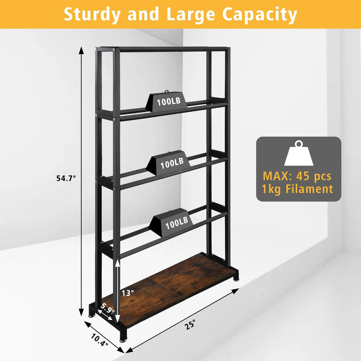 Ormeli 3D Printer Filament Storage Rack, 5-Tier 3D Printing Filament Metal Rack for Filament Spools PLA/ABS/TPU/Nylon, Large Capacity Heavy Duty Filament Spool Holder for 3D Printing Studio, Workshop Ormeli