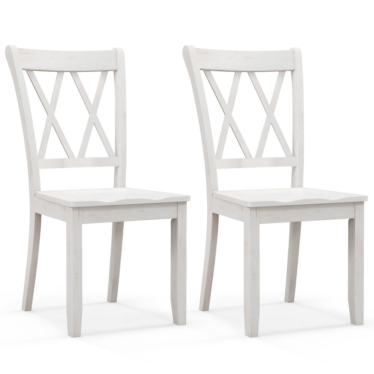 Giantex Wood Dining Chairs Set of 2 White, Armless Kitchen Chairs w/Rubber Wood Frame, Cross Back, Contoured Seat, Farmhouse Wooden Side Chairs, High Back Kitchen Chairs for Home Dining Room Giantex