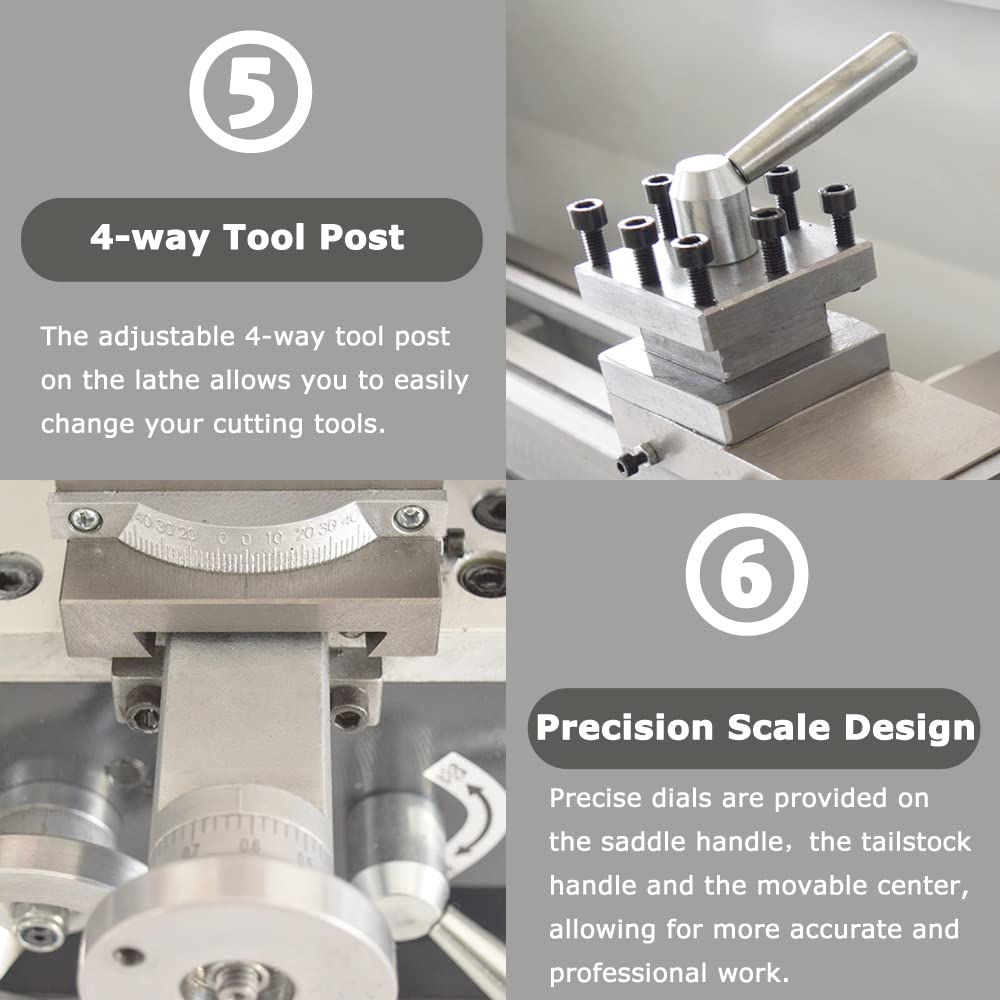 INTBUYING Metal Lathe 8''x16'' Benchtop Mini Lathe Machine Precision Hobby DIY Lathe Industrial Metal Wood Working Table Lathe 900W Brushless 50-2500RPM MT5 Spindle Taper Metric Thread WM210V 110V INTBUYING