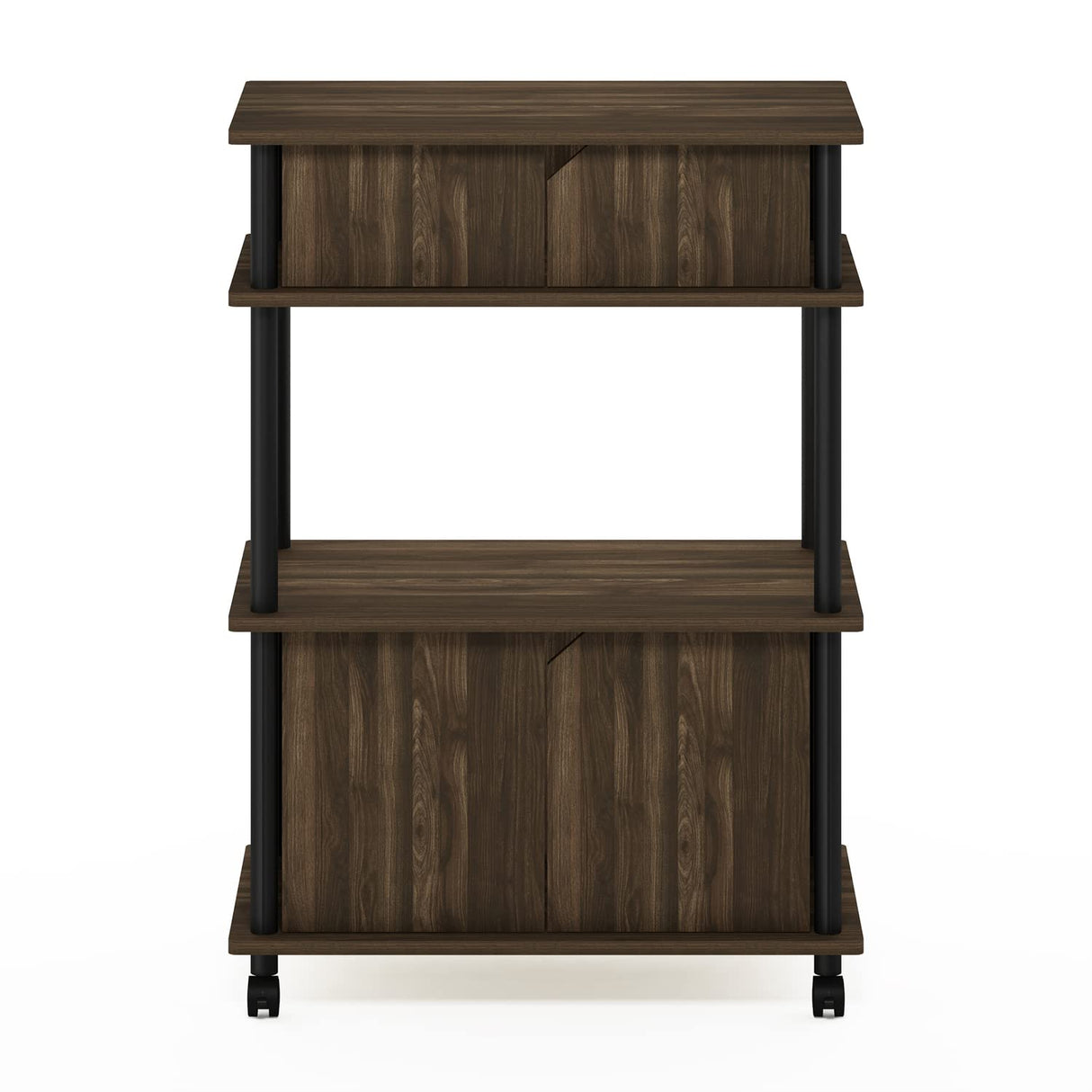 Furinno Turn-N-Tube Kitchen Storage Cart with Cabinet and Lockable Wheels, Columbia Walnut/Black Furinno