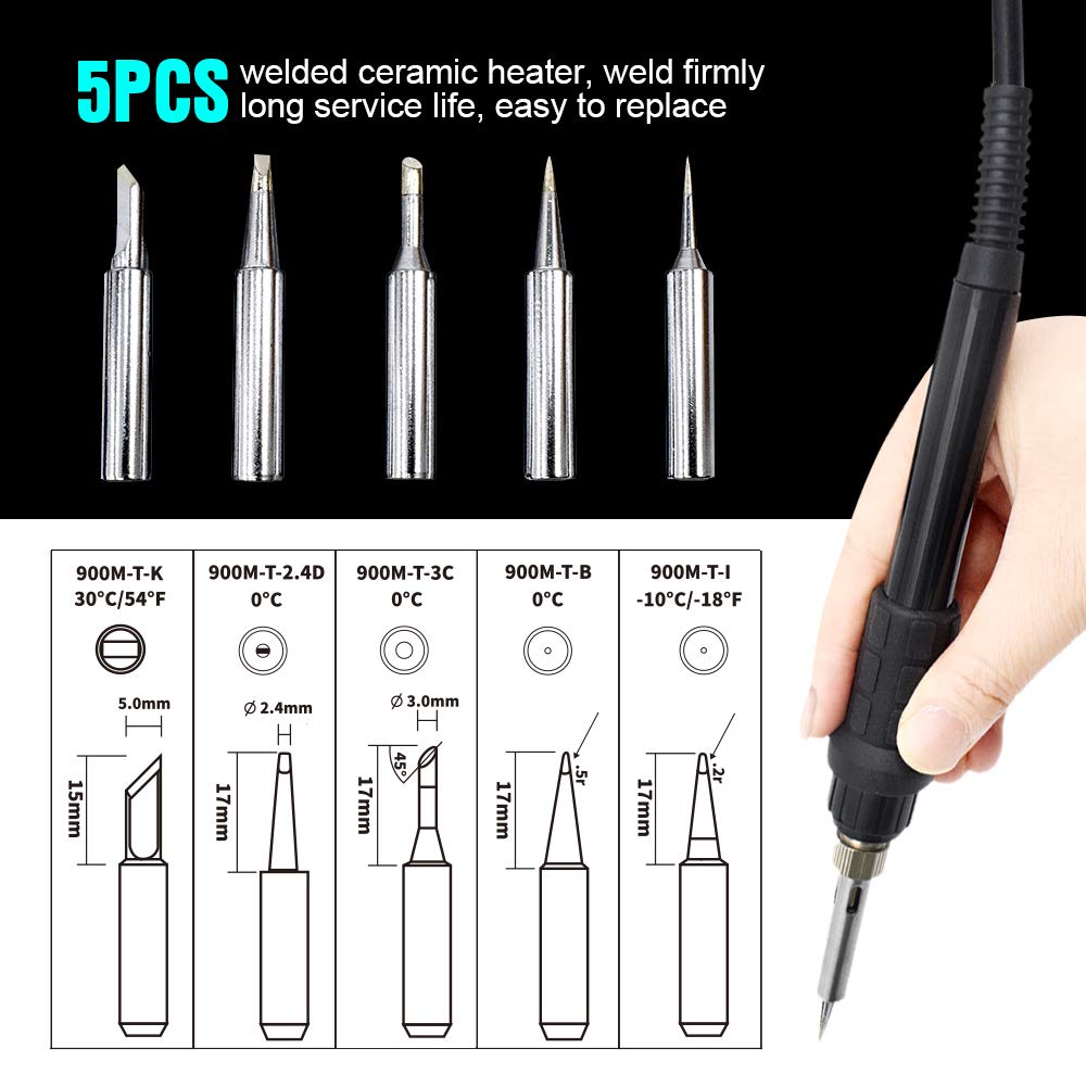 TOAUTO DS90 Soldering Station-°F & °C Dual Digital Display Soldering Iron Station Kit,90W Soldering Iron,302℉- 842℉ Temperature, Anti-Static & Grounding Wire, Auto Standby & Sleep,5 Solder Tips, Blue TOAUTO