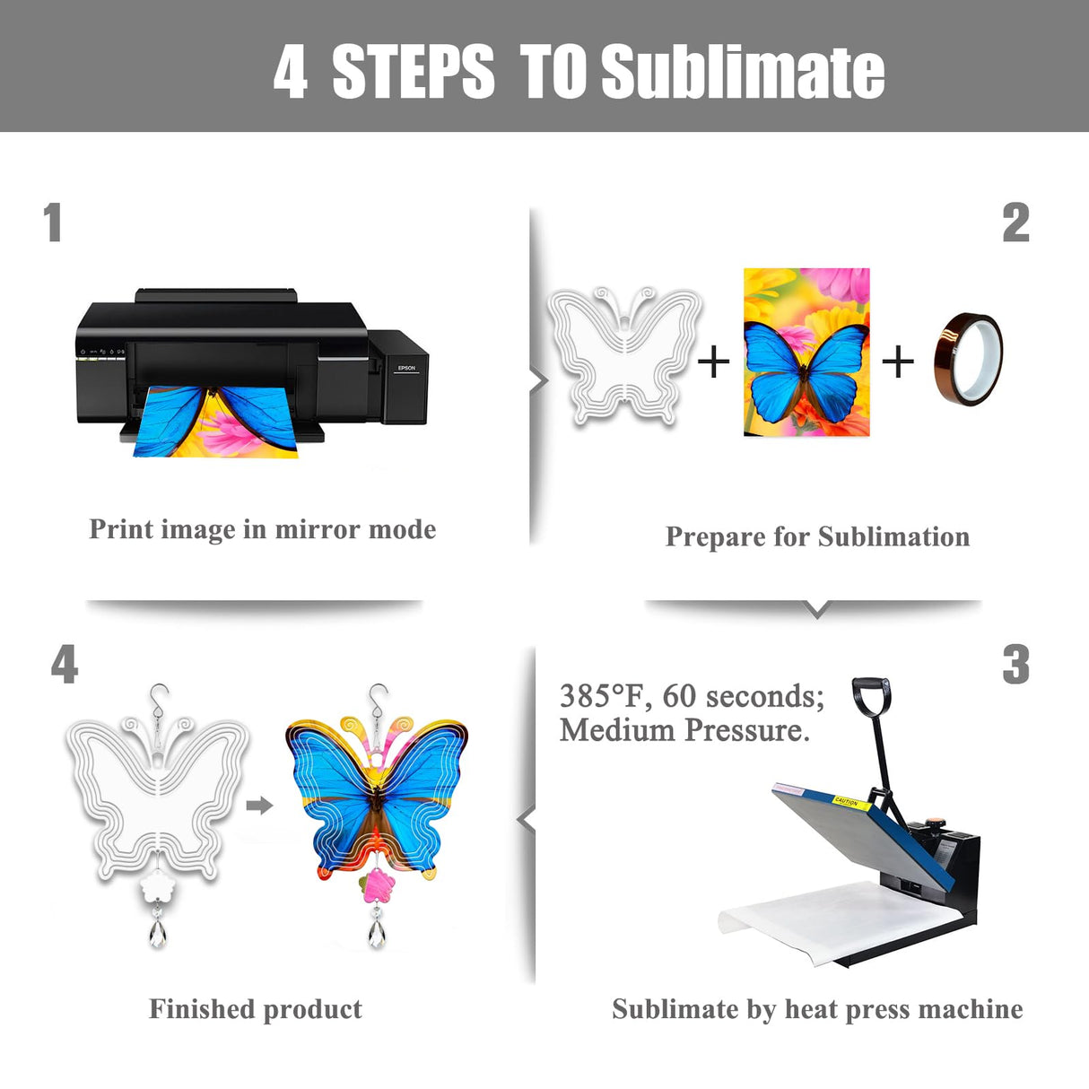 4Pack 8inch Sublimation Wind Spinner Blanks 3D Aluminum Metal Wind Sculpture Kinetic Spinners for Yard and Garden Indoor Art Ornaments Hanging Decoration (New Butterfly) WindMage