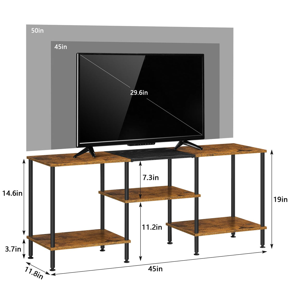 50 inch TV Stand for Bedroom Rustic Brown TV Entertainment Center with Storage 3 Tier TV Table Stand for Living Room TV Console Table for 50 43 40 32 inch TV Luplom