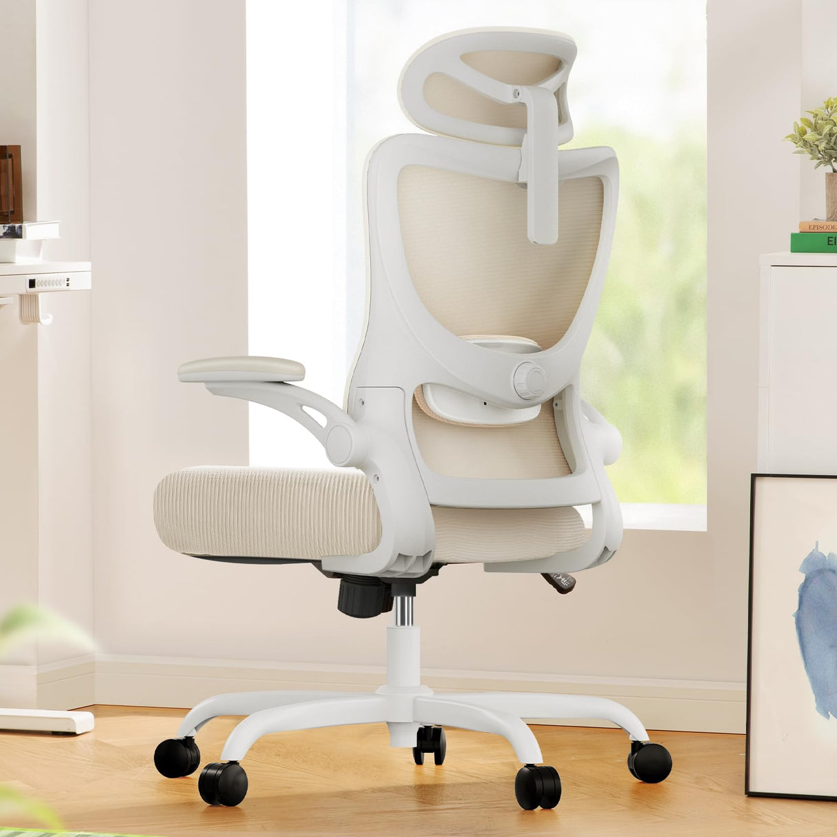 Marsail Ergonomic Office Chair: Office Computer Desk Chair with High Back Mesh and Adjustable Lumbar Support Rolling Work Swivel Task Chairs with Wheel 3D Armrests and Headrest (White) Marsail