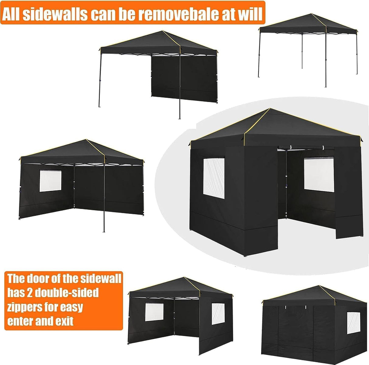 10x10 Pop Up Canopy Tent with 4 Sidewalls and Mesh Windows 2.0, Waterproof Commercial Instant Gazebo Tent Outdoor Canopy Tents for Party/Exhibition/Picnic with Carry Bag,4 Stakes & Ropes (Black) COBIZI