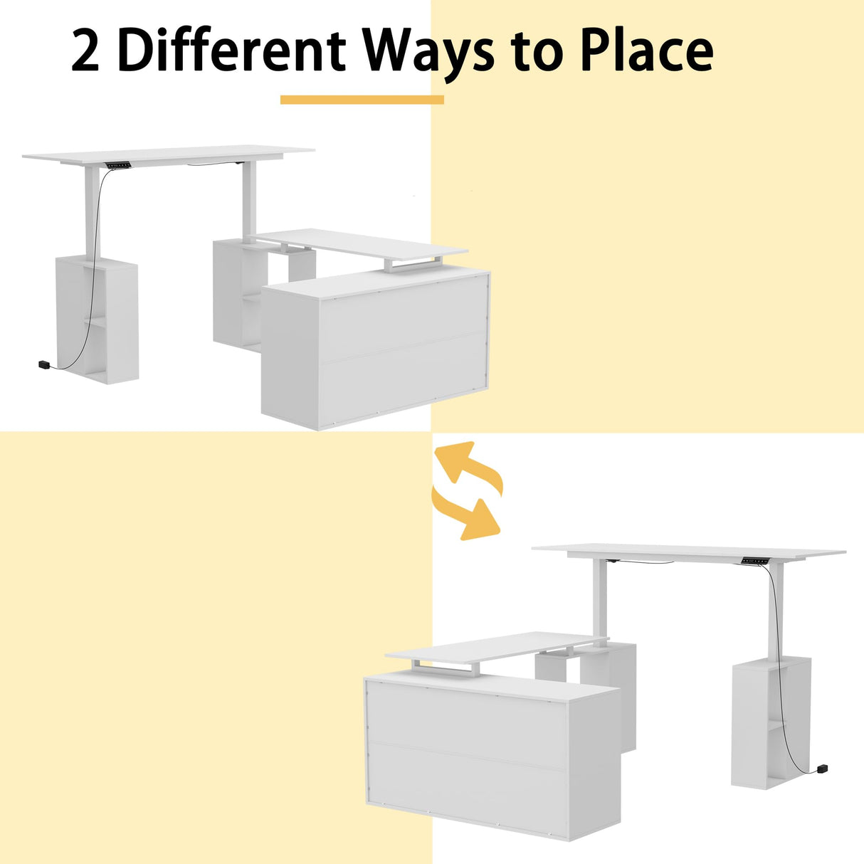 Homsee Electric Height Adjustable Standing Desk with Storage Cabinet, U-Shaped Computer Desk with Drawer & Open Shelves for Home Office, Workstation Desk for Writing Study Work Executive, White Homsee