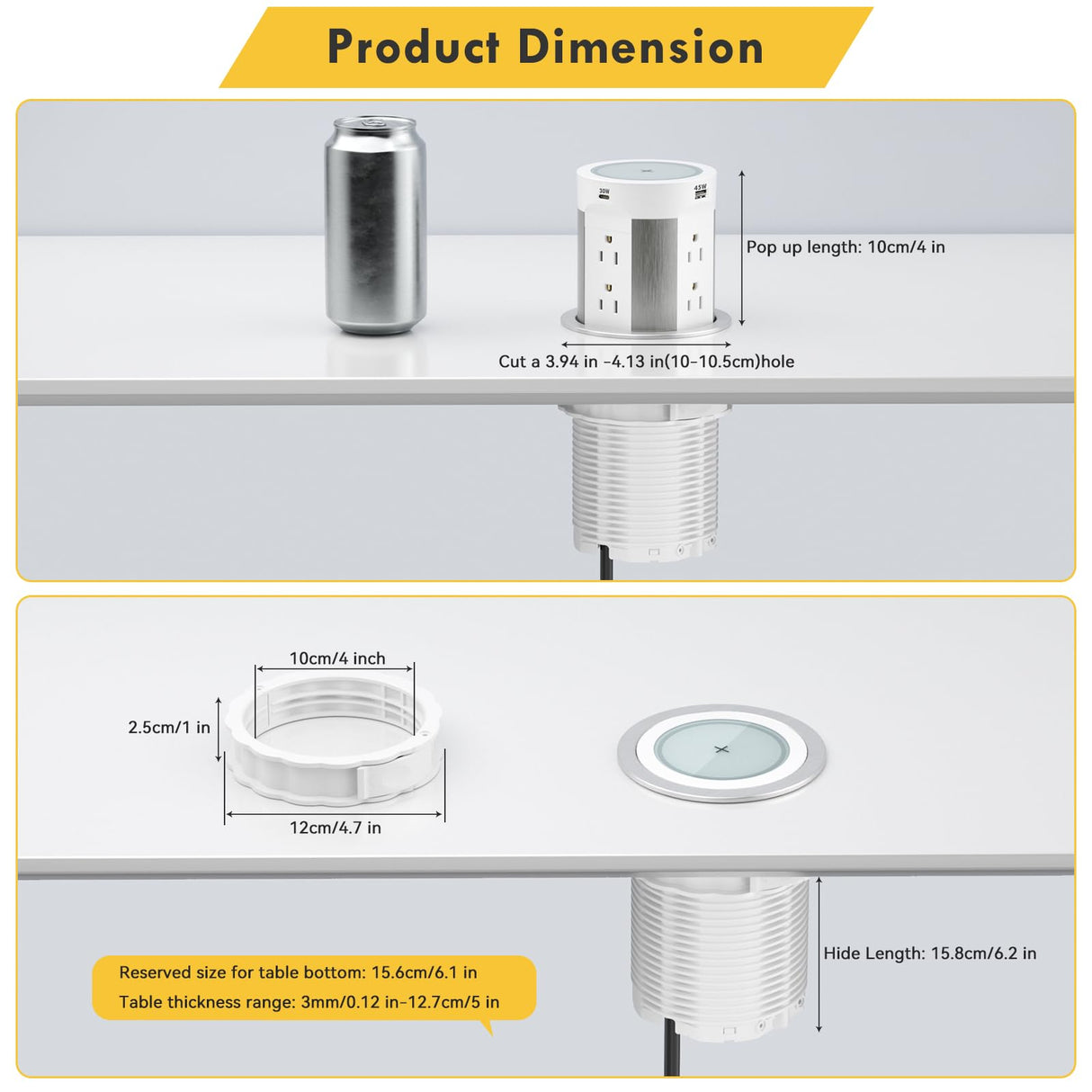 Kungfuking Pop Up Outlet for Countertop Kitchen, 15W Wireless Charger, 75W USB C Counter Top Electrical Power, 8 Outlets & 4 USB Ports, 4"Hole Recessed Popup Outlet for Island Conference Table Office Kungfuking