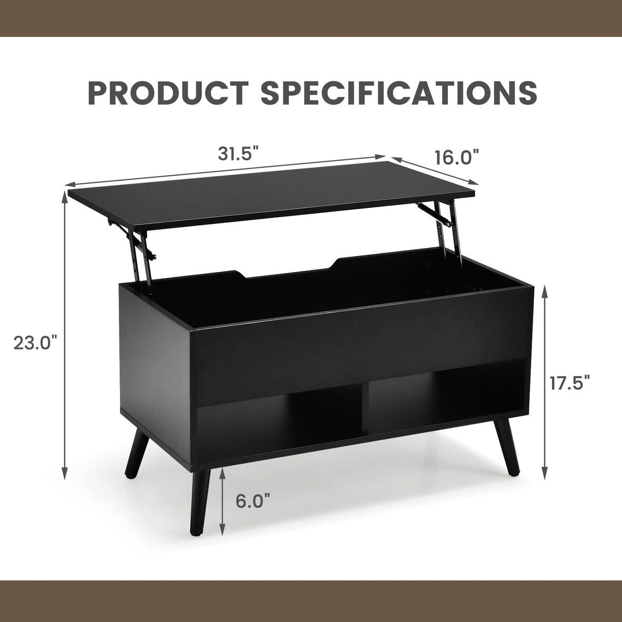 Giantex Lift Top Coffee Table, Modern Cocktail Table w/Hidden Compartment & 2 Open Shelves, Flip Top Center Table, Wooden Pull up Coffee Table for Living Room, Reception Room, Office (Black) Giantex