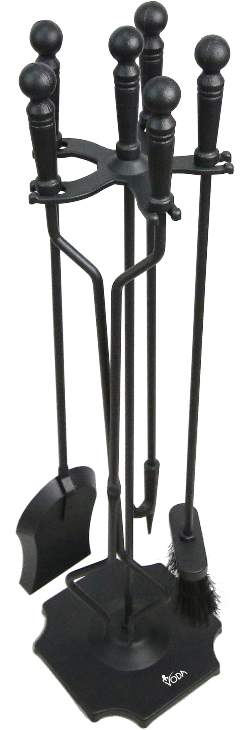 VODA Fireplace Tools Set 5 Pieces 31.5In Cast Iron Indoor Fireside Accessories Large Fire Place Tool Set Outdoor Holder Fire Kit Stand Wood Stove Log Shovel Brush Tong and Fireplace Poker VODA
