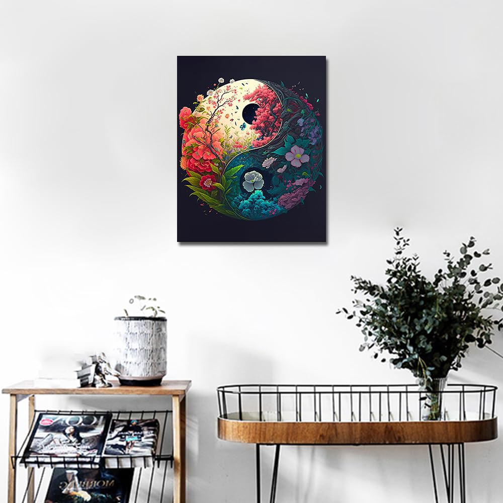 TUMOVO Paint by Numbers for Adults Beginner, Yin Yang Paint by Numbers Kits Romantic Beautiful Flowers Adult Paint by Number Acrylic Kids Paint by Number Kits Home Wall Decoration, 16 x20 Inch TUMOVO