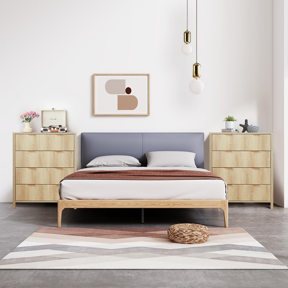 affeivul Mid Century Modern Dresser, 4 Drawer Dresser for Bedroom Wood, Boho Wooden Storage Cabinet Side Table with Solid Wood Legs, Tall Skinny Dresser for Closet, Living Room (Natural) affeivul