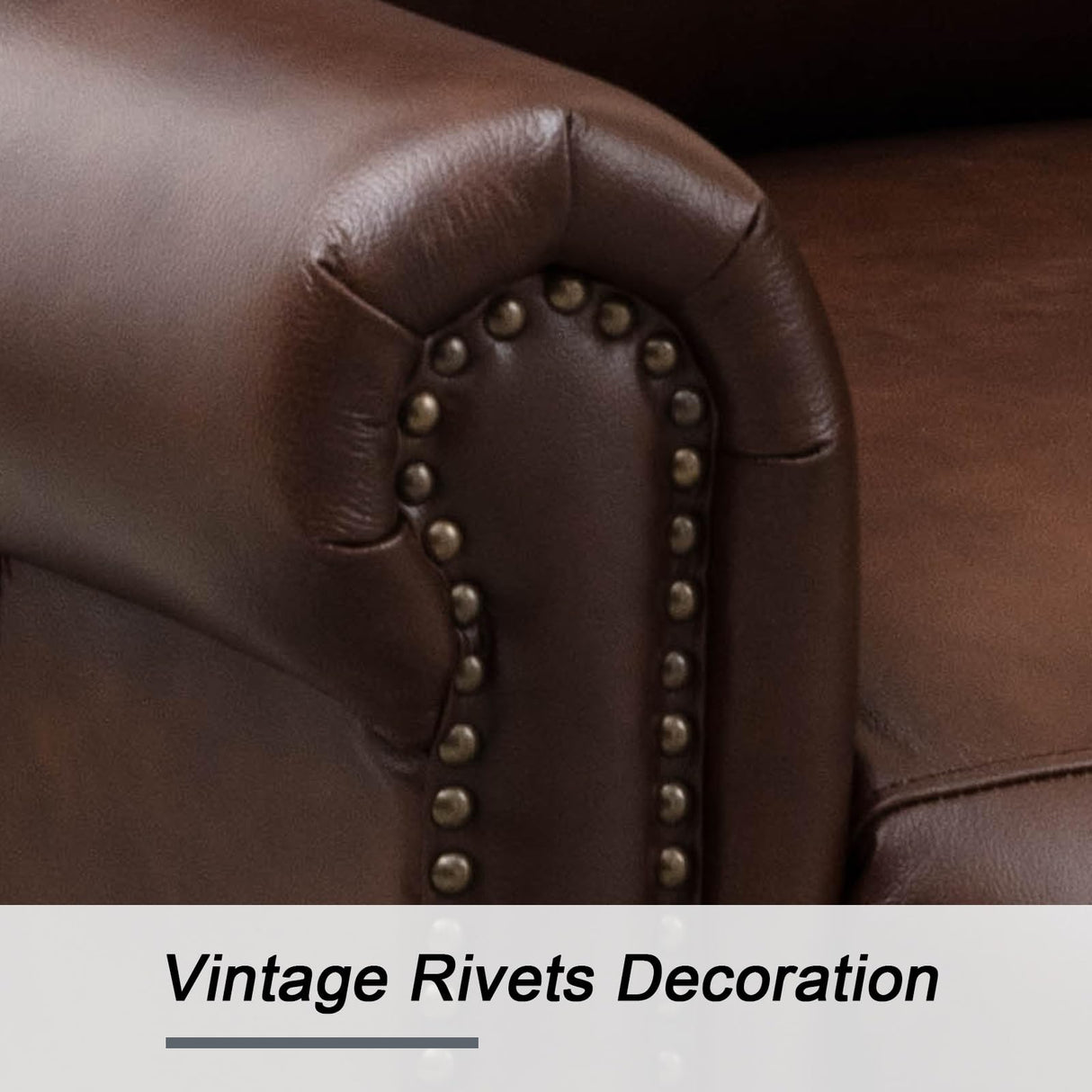 CANMOV Leather Pushback Recliner Chair, Classic and Traditional Push Back Recliner Chair with Rivet Decoration for Living Room, Adjustable Single Sofa, Brown CANMOV