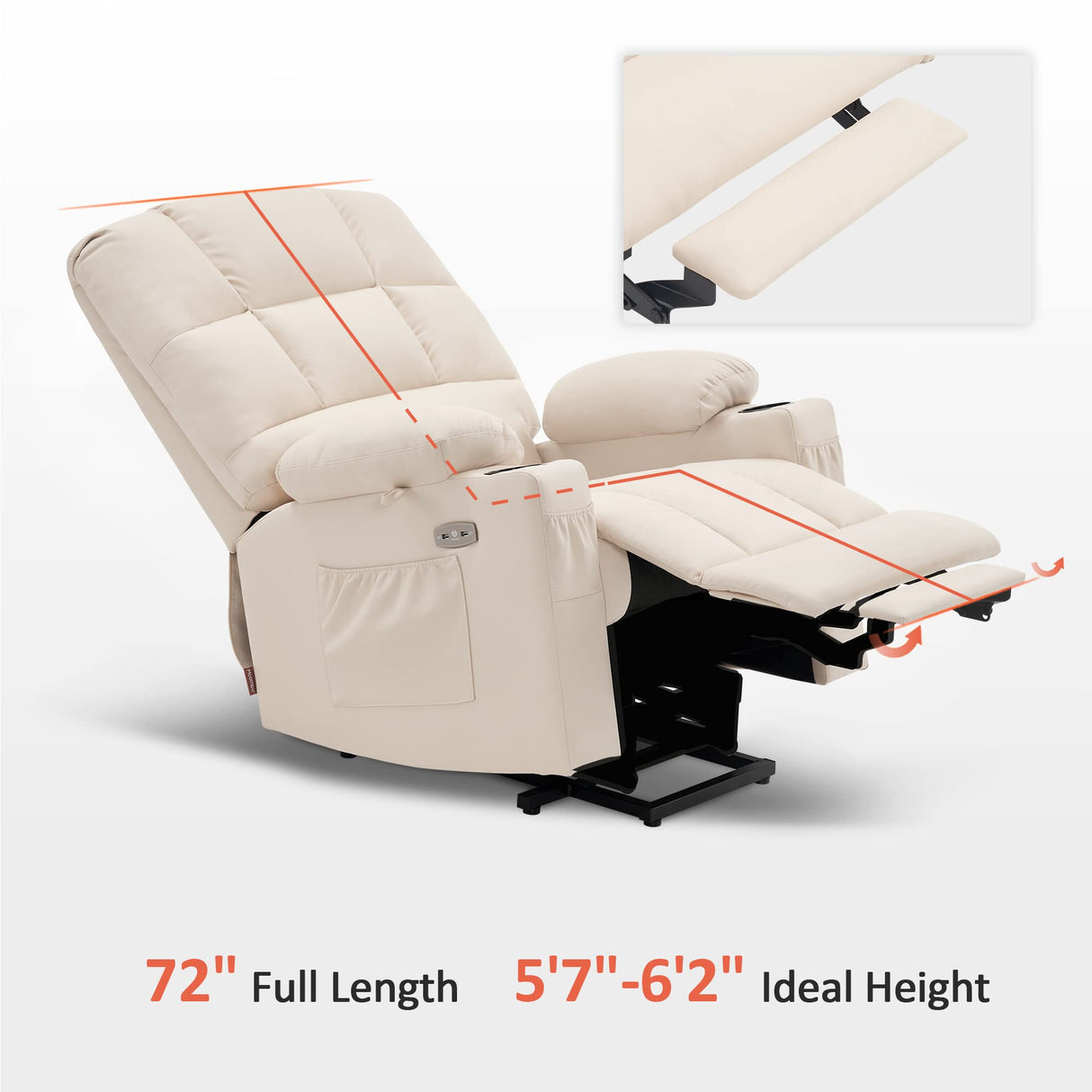 MCombo Large Dual Motor Power Lift Recliner Chair for Elderly, Massage and Heat, Lay Flat, Zero Gravity, Home Button, USB Port, Faux Leather 7680 (Cream White, Large) MCombo