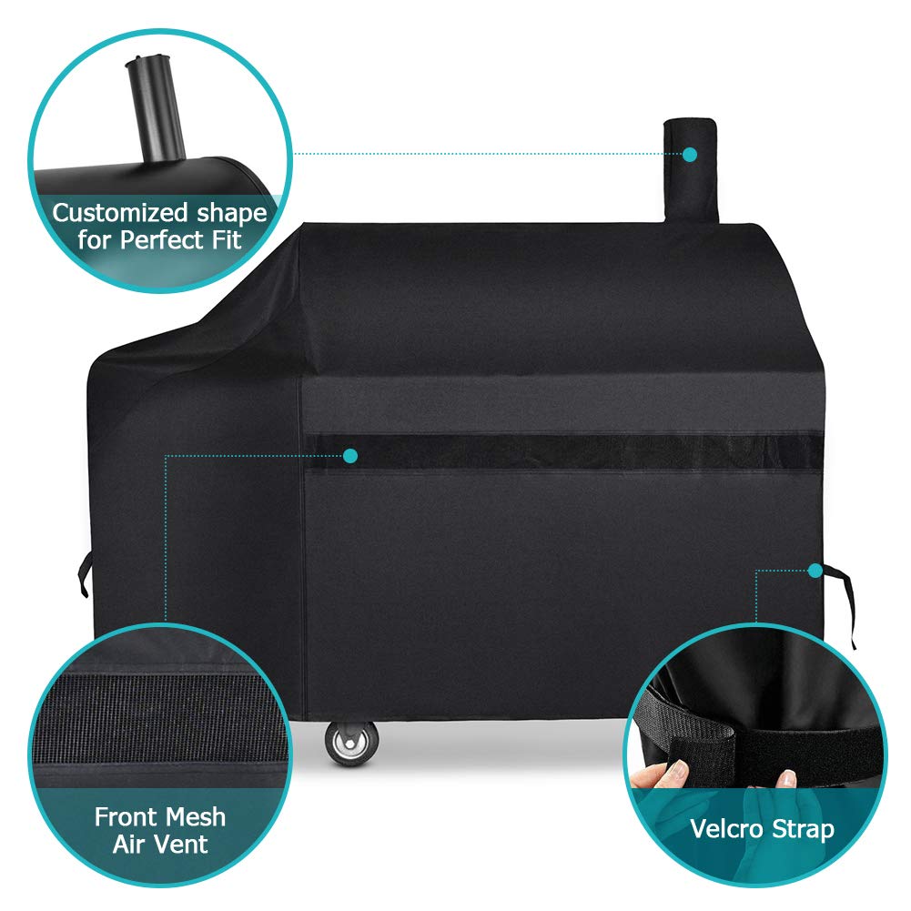 NEXCOVER Offset Smoker Cover - 60 Inch Waterproof Charcoal Grill Cover, Outdoor Heavy Duty BBQ Cover, Rip Resistant Smokestack Barbecue Cover for Brinkmann Char-Broil Weber Nexgrill, Black. NEXCOVER