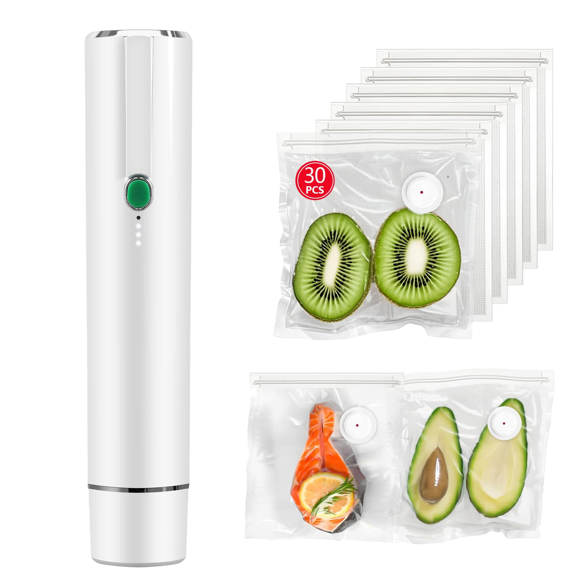 Vixino Vacuum Sealer, vacuum sealer for food, handheld vacuum sealer, compact vacuum sealer(Vacuum Sealers+ 30 reusable vacuum seal bags) Vixino