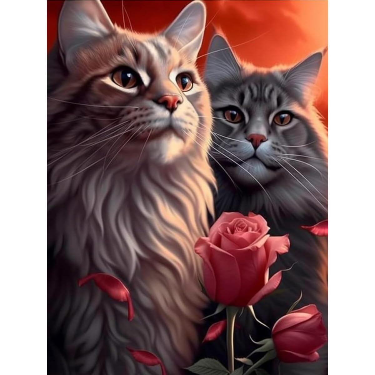 Amz Camel DIY 5D Diamond Art Kits for Adults, 30x40cm Two Cats with Roses Crystal Bead Painting, Modern Artwork for Relaxation and Gift Giving Amz Camel