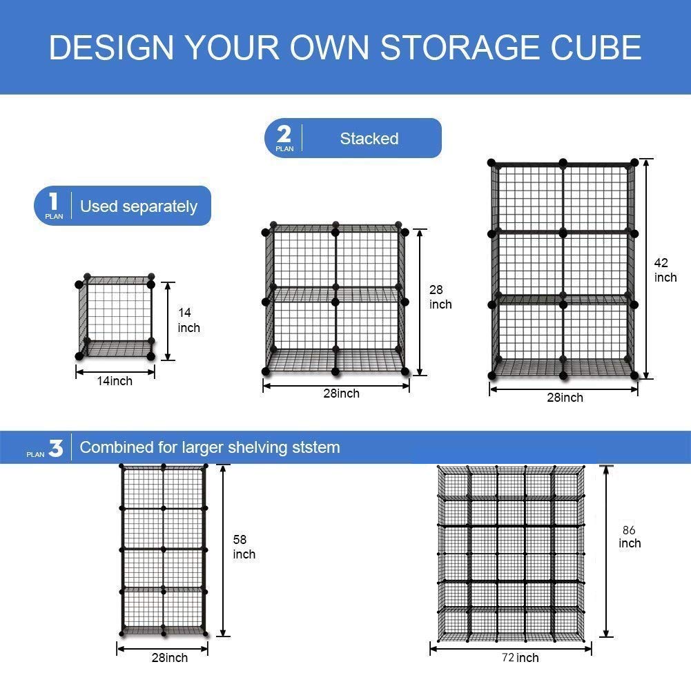 KOUSI 14"x14" Wire Cube Storage, Metal Grid Organizer, 30-Cube Modular Shelving Unit, Stackable Bookcase, Ideal for Living Room, Bedroom, Office, Garage KOUSI